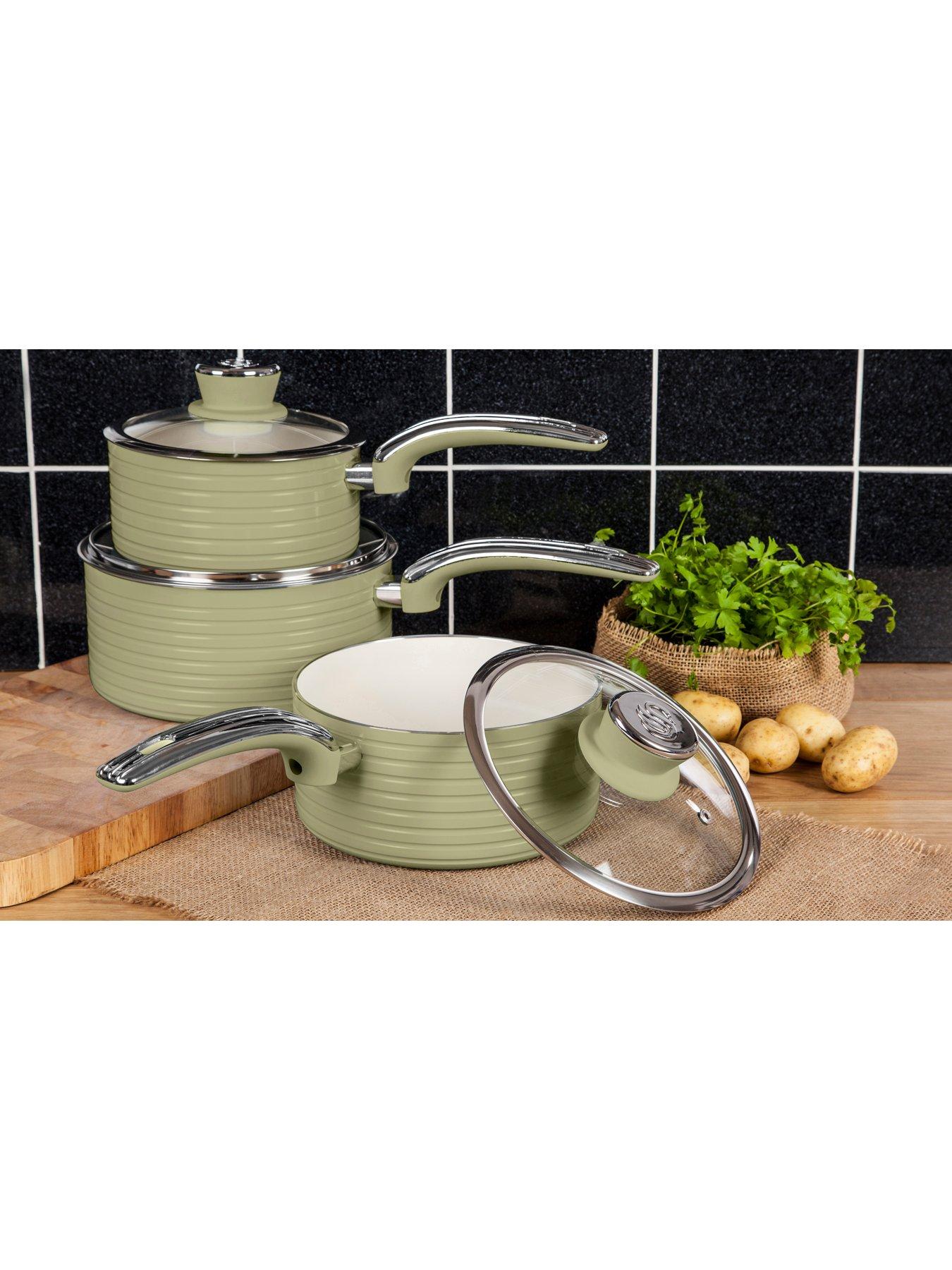 Swan Retro Set of 3 Saucepans Green very.co.uk