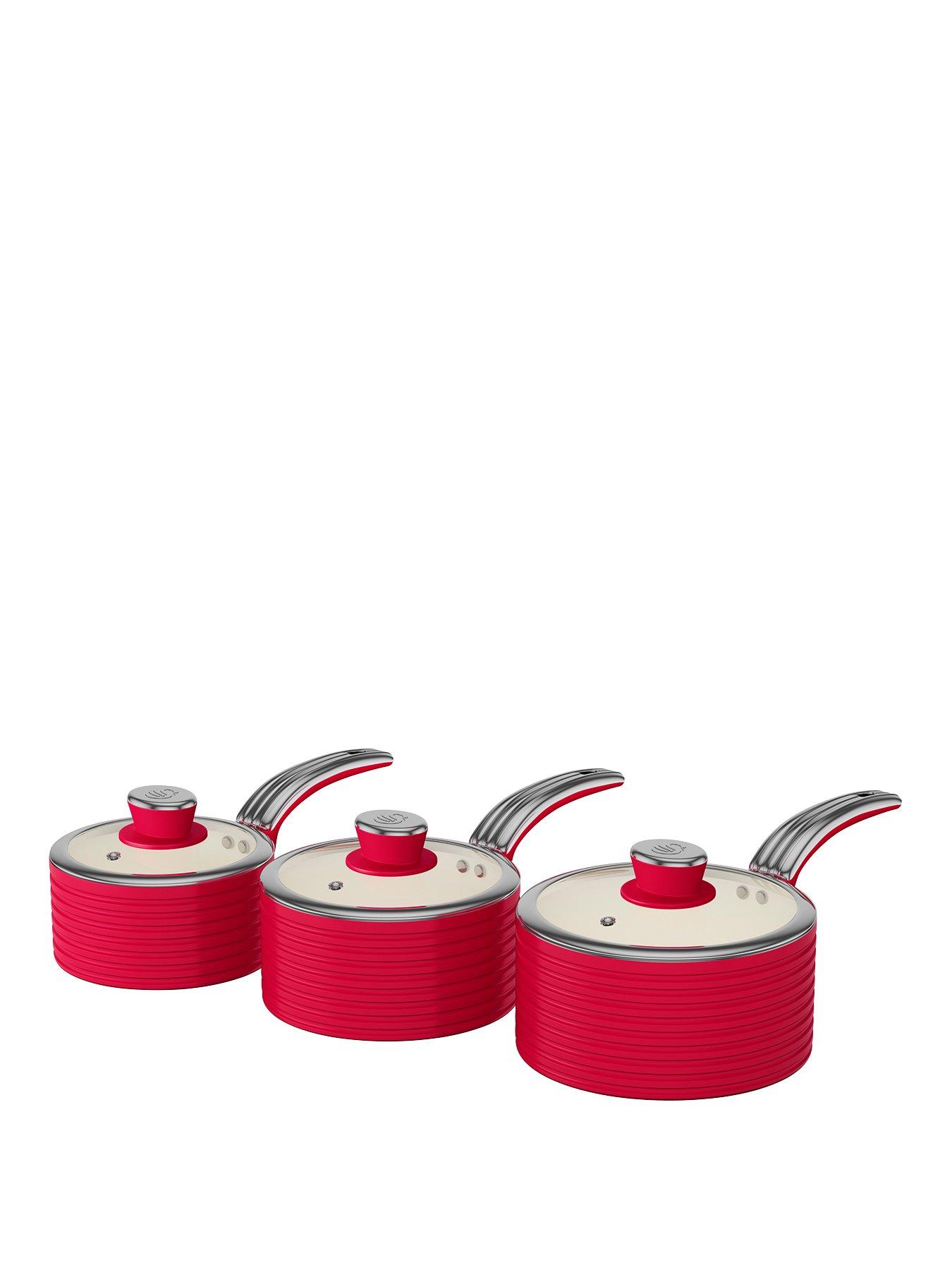 Swan Retro Set of 3 Saucepans Red very.co.uk