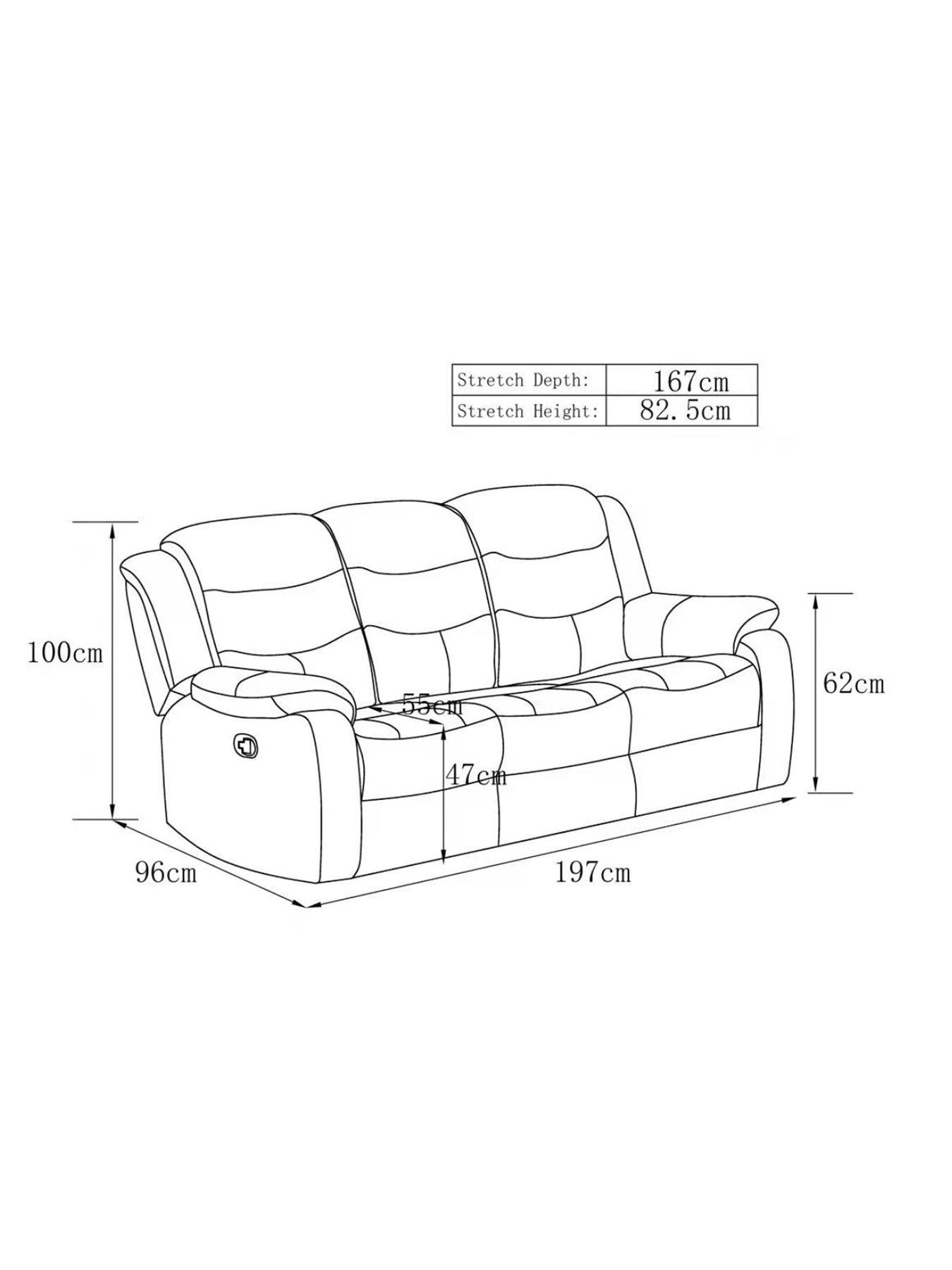 Rothbury Luxury Faux Leather High Back 3 Seater Manual Recliner Sofa ...