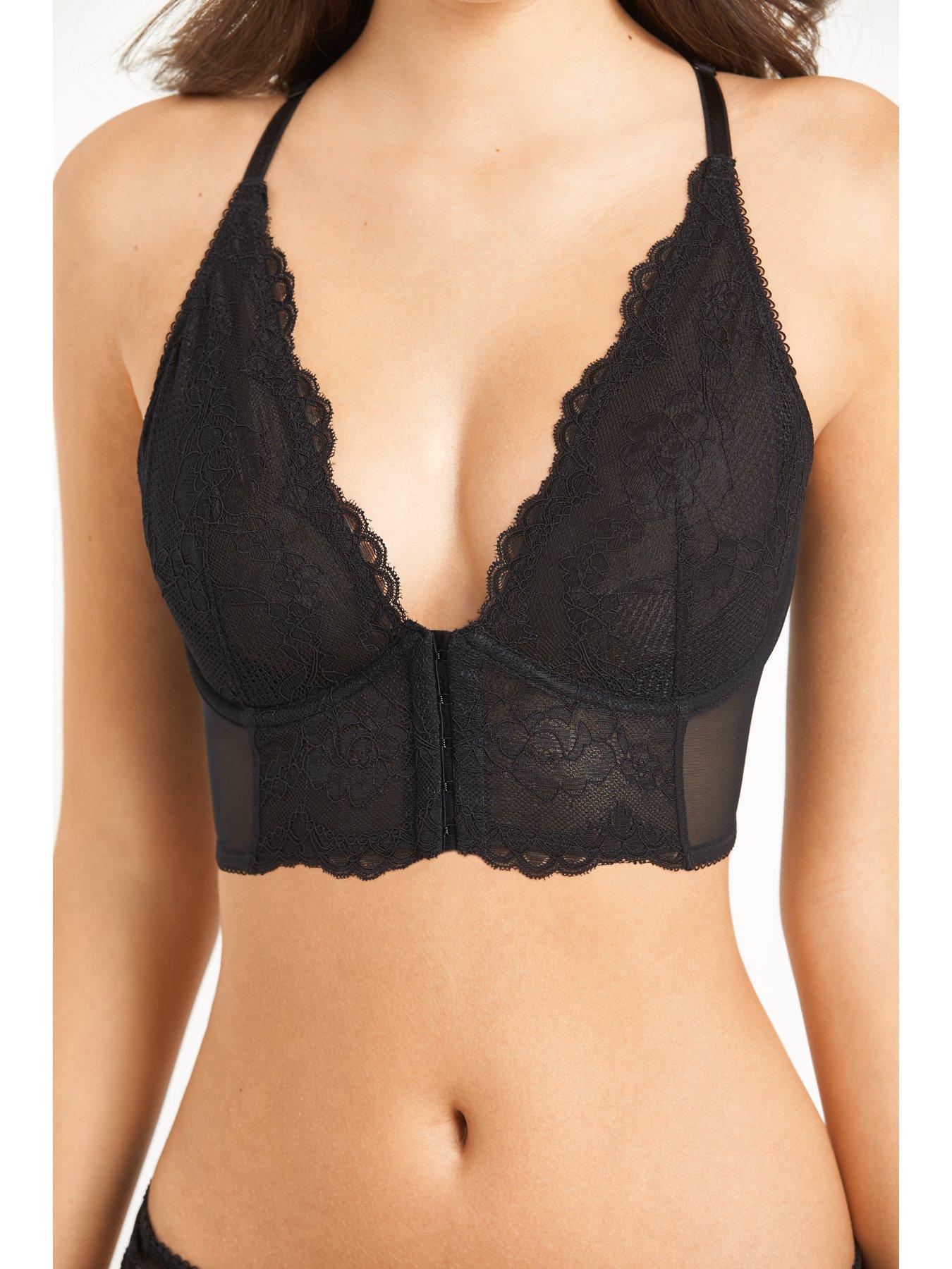 Super Boost Lace Deep V Bralette - Black