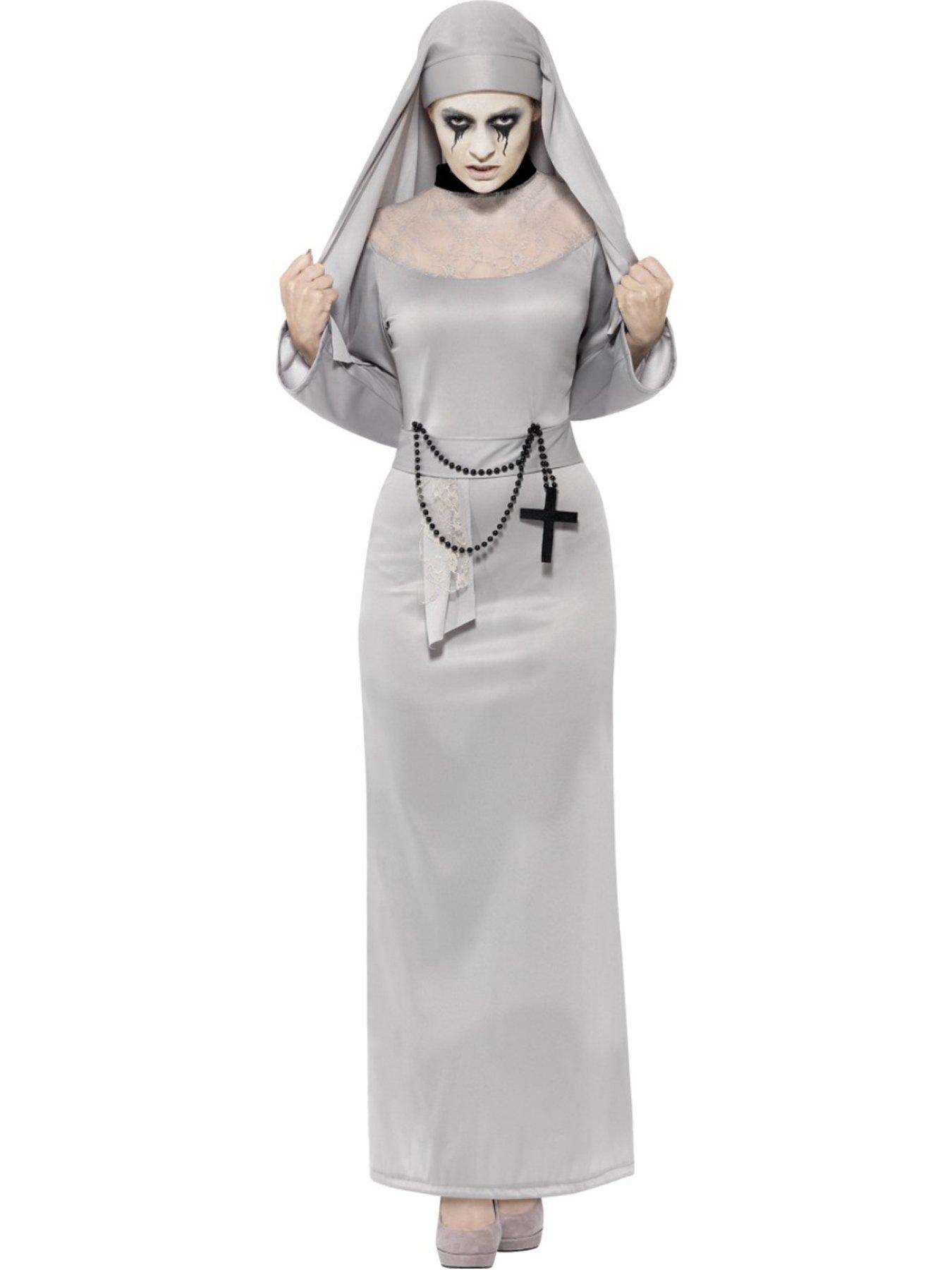 Image 1 of 1 of Gothic Nun Costume with Grey Dress and Headpiece