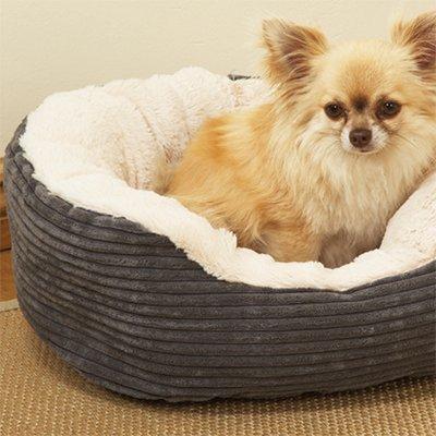 Rosewood Grey Jumbo Cord  &  Cream Plush Dog Bed
