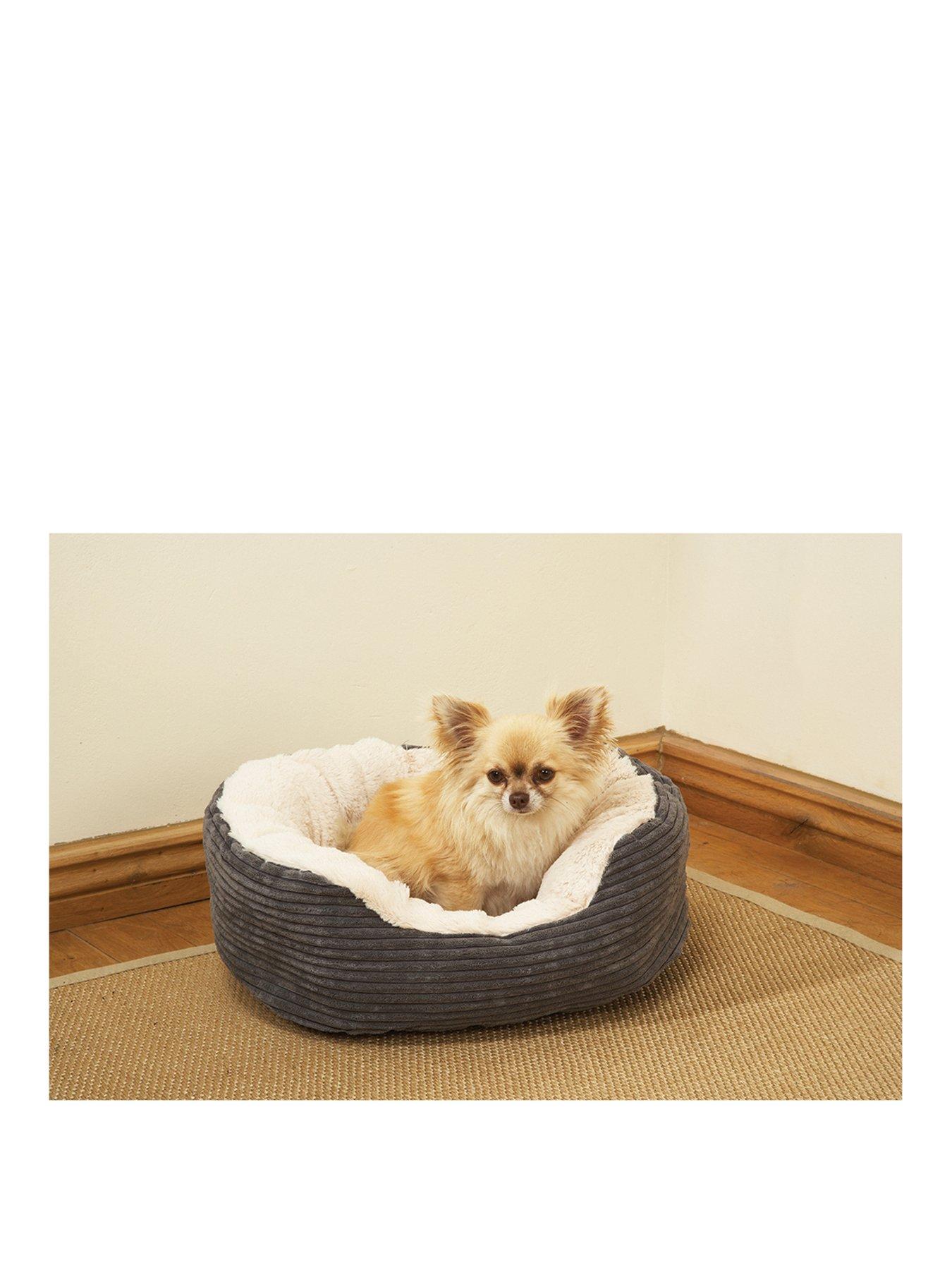 Rosewood Grey Jumbo Cord  &  Cream Plush Dog Bed