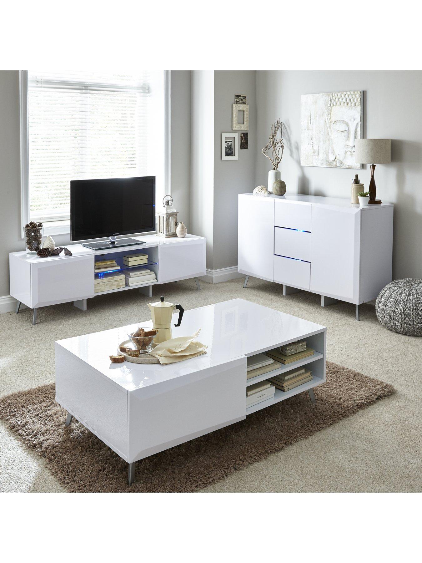 White high gloss tv store unit with led lights