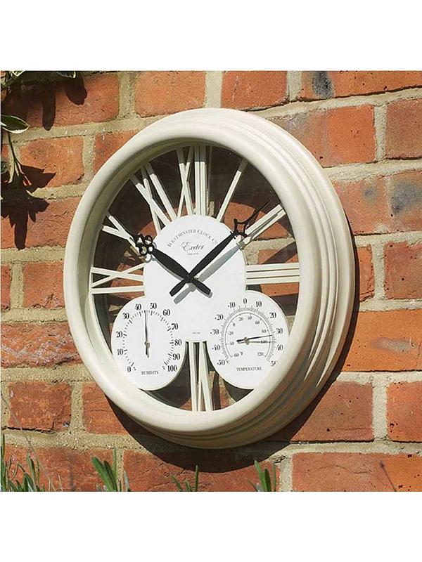 Smart Solar Cream Exeter Wall Clock, Outdoor Clock And Thermometer Uk