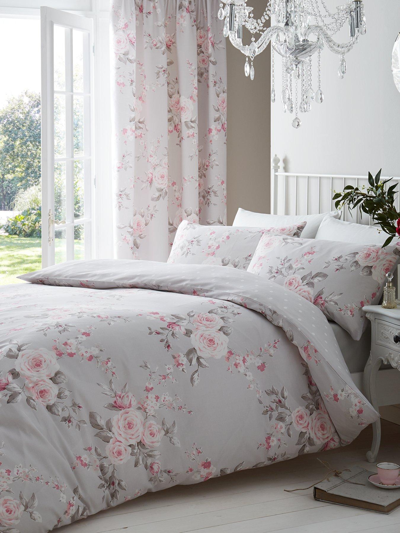 Product photograph of Catherine Lansfield Canterbury Floral Easy Care Duvet Cover Set - Grey from very.co.uk