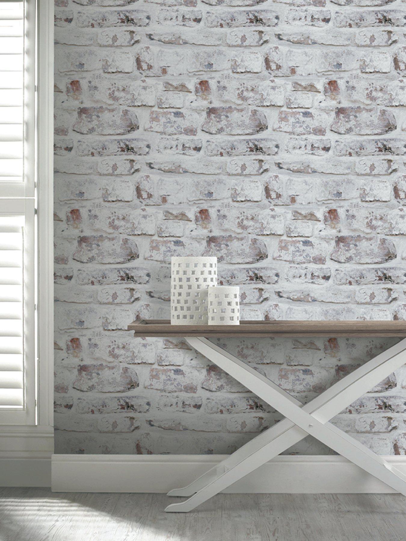 Image 1 of 2 of ARTHOUSE Whitewashed Brick Wall Wallpaper