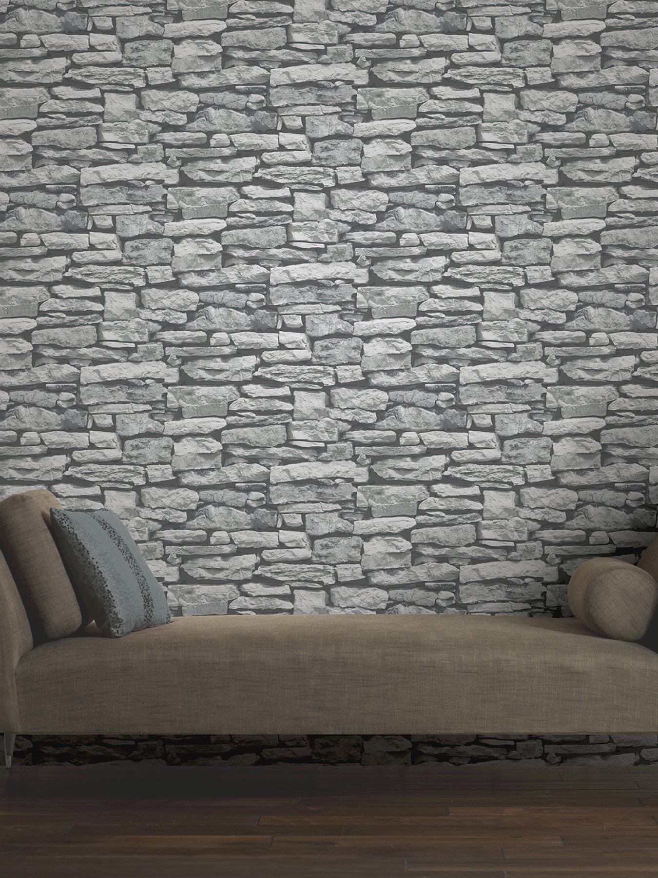 Product photograph of Arthouse Moroccan Stone Brick Wall Wallpaper - White from very.co.uk