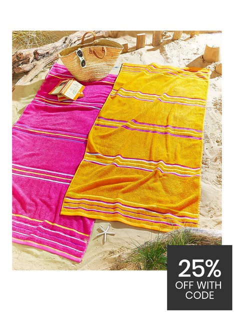 catherine-lansfield-rainbow-beach-towel-pair-pink-amp-orange