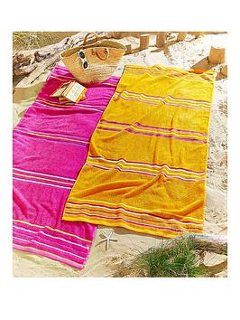 Product photograph of Catherine Lansfield Rainbow Beach Towel Pair Pink Amp Orange from very.co.uk
