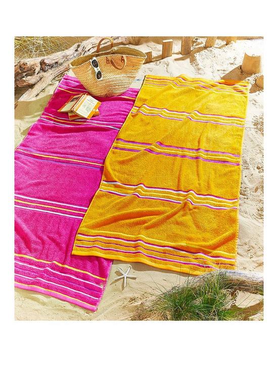 front image of catherine-lansfield-rainbow-beach-towel-pair-pink-amp-orange
