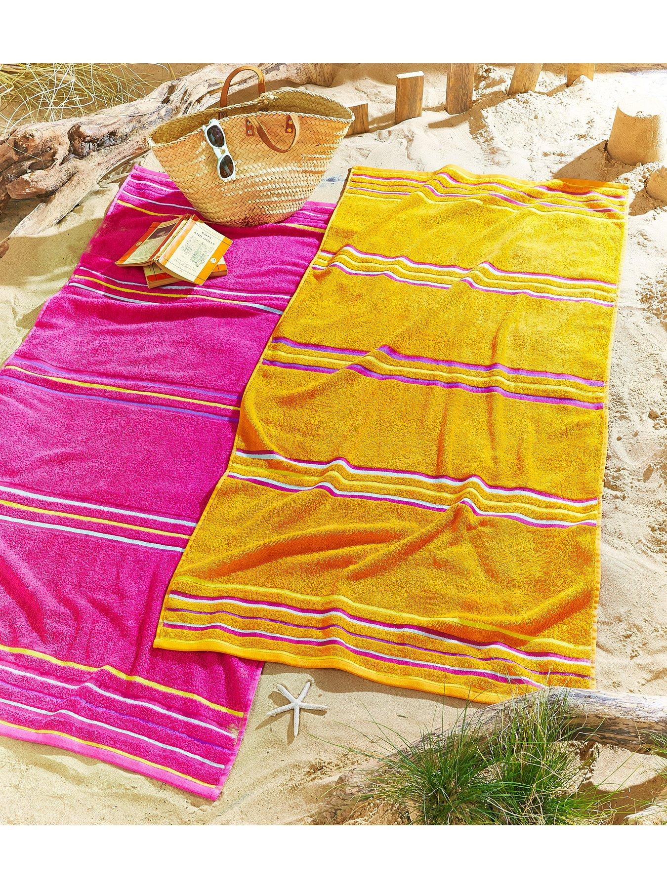 Image 4 of 4 of Catherine Lansfield Rainbow Beach Towel Pair Pink &amp; Orange