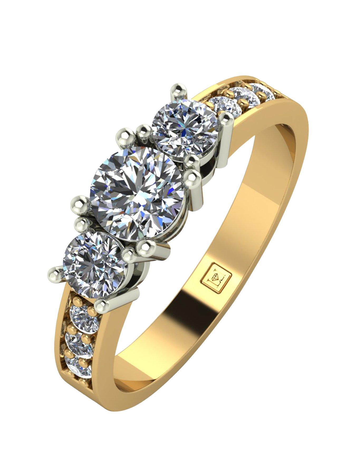 Moissanite Lady Lynsey 9ct Gold 1ct total Round Brilliant Moissanite Trilogy Ring With Stone Set Shoulders