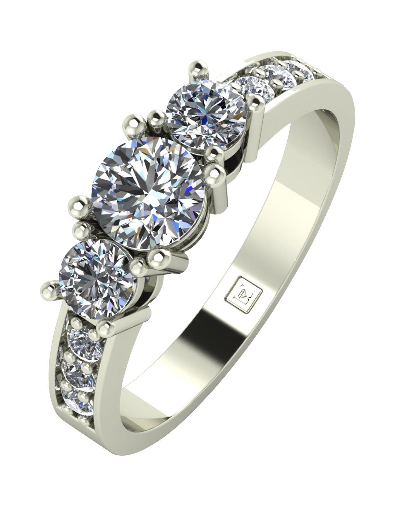Moissanite Lady Lynsey 9ct Gold 1ct total Round Brilliant Moissanite Trilogy Ring With Stone Set Shoulders