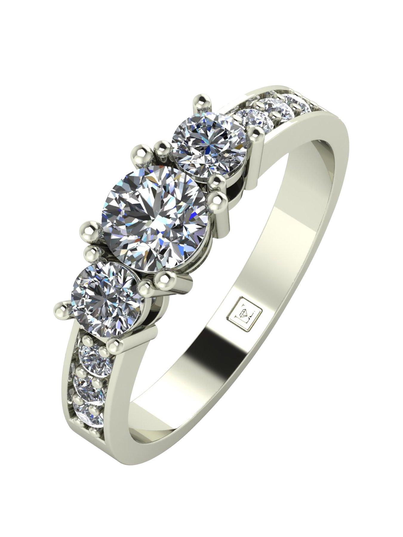 Moissanite Lady Lynsey 9ct Gold 1ct total Round Brilliant Moissanite Trilogy Ring With Stone Set Shoulders