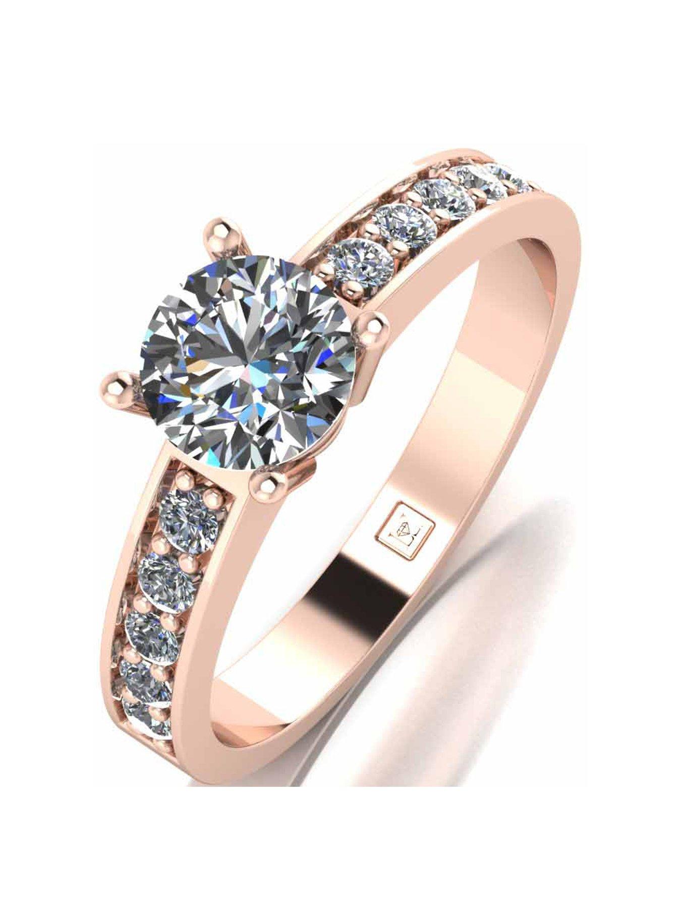 Moissanite Lady Lynsey 9ct Gold 1ct total Round Brilliant Moissanite Solitaire Ring With Stone Set Shoulders