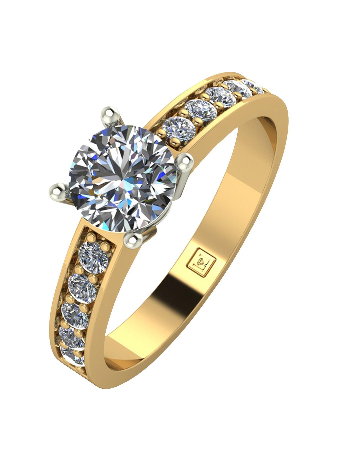 Moissanite Lady Lynsey 9ct Gold 1ct total Round Brilliant Moissanite Solitaire Ring With Stone Set Shoulders