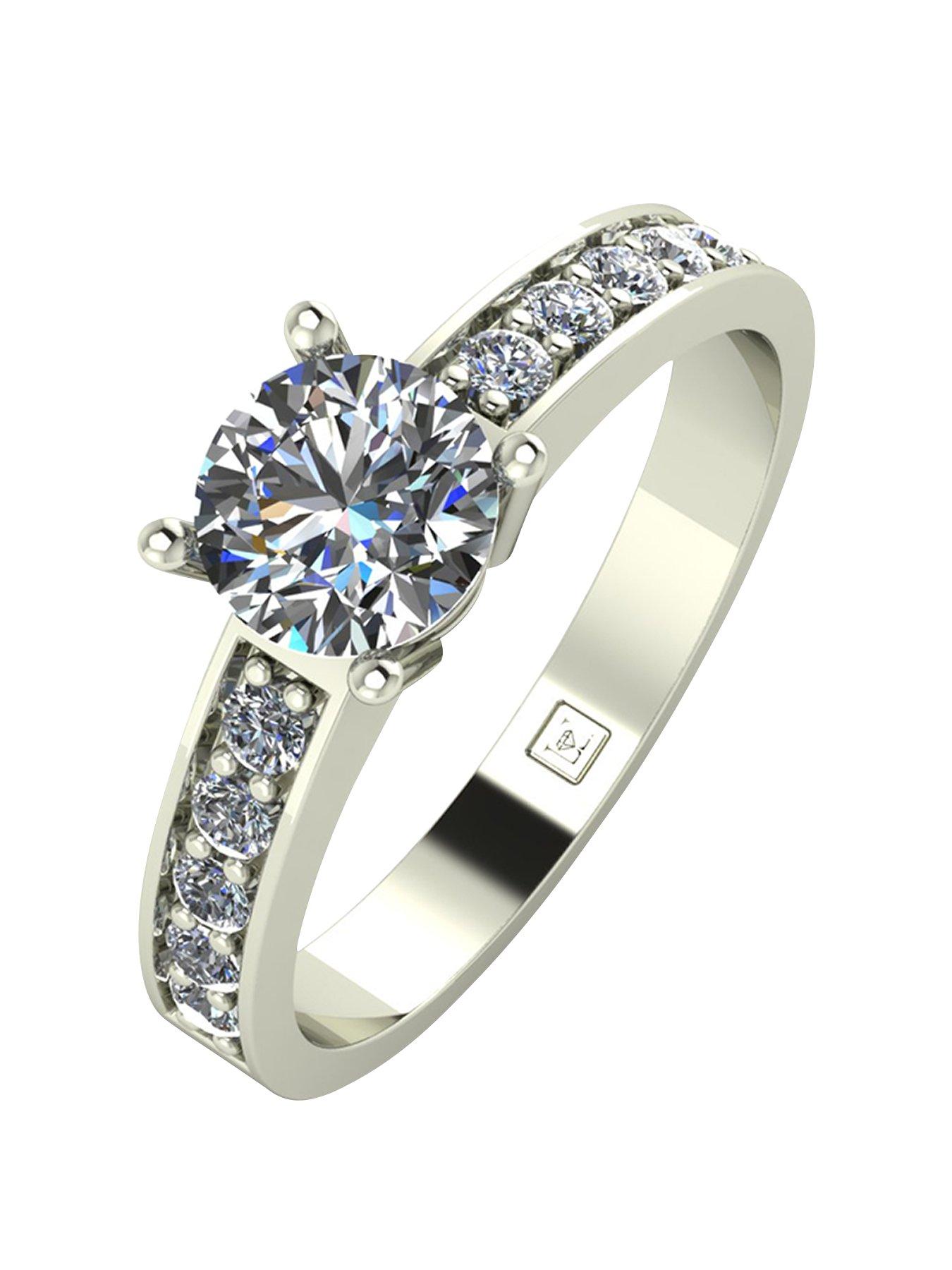 undefined Lady Lynsey 9ct Gold 1ct total Round Brilliant Moissanite Solitaire Ring With Stone Set Shoulders
