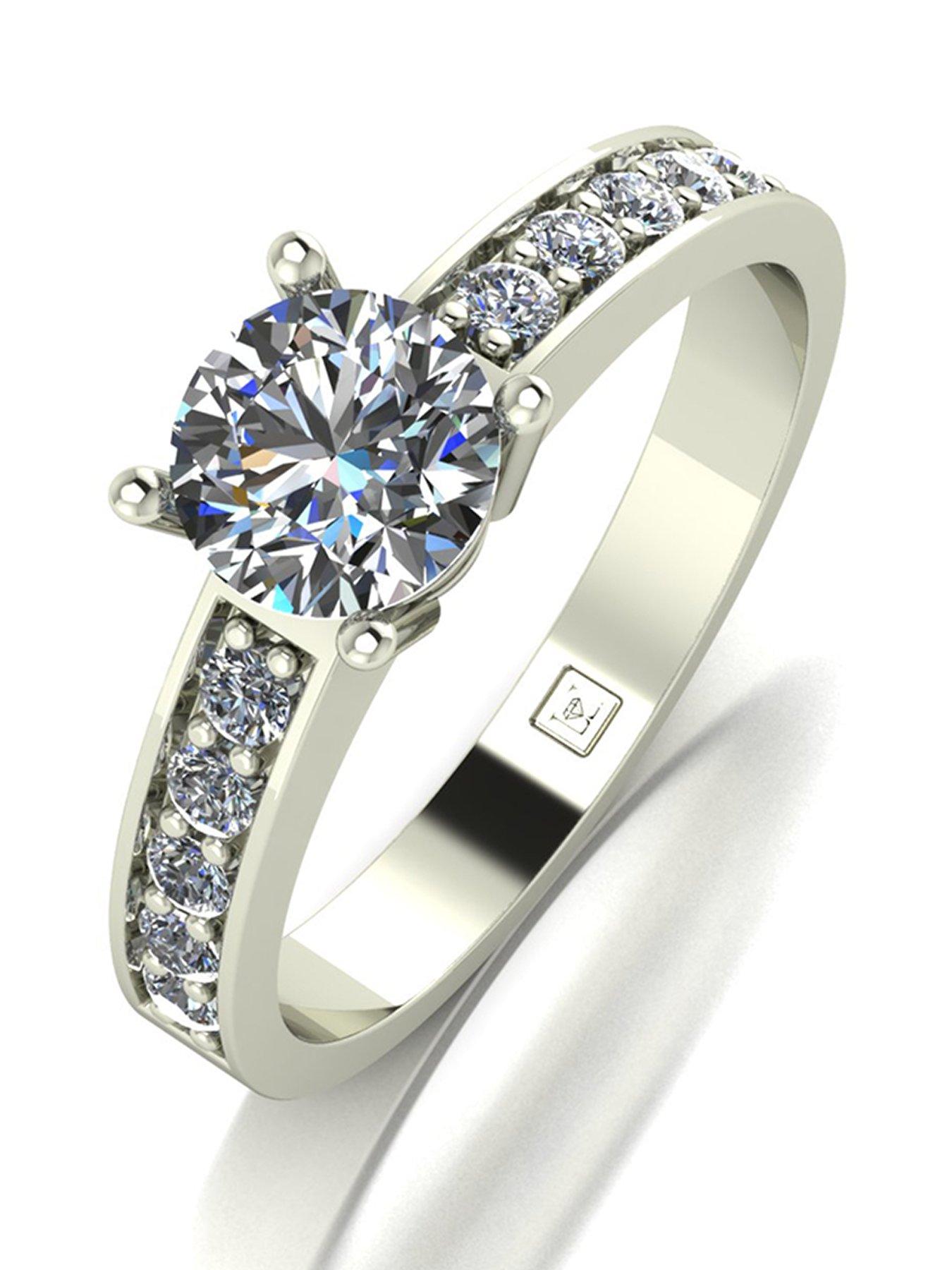 Moissanite Lady Lynsey 9ct Gold 1ct total Round Brilliant Moissanite Solitaire Ring With Stone Set Shoulders