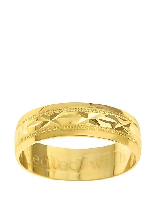 stillFront image of love-gold-9ct-yellow-gold-diamond-cut-6mm-wedding-band-with-message-sealed-with-a-kiss