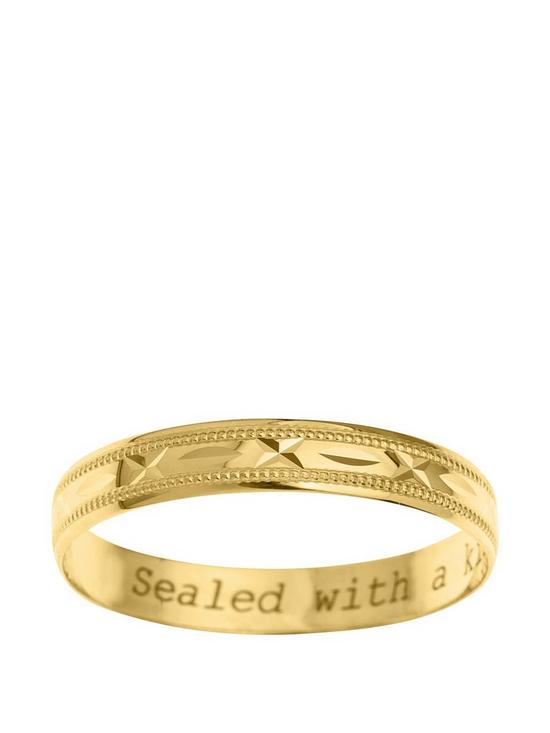 stillFront image of love-gold-9ct-yellow-gold-diamond-cut-4mm-wedding-band-with-message-sealed-with-a-kiss