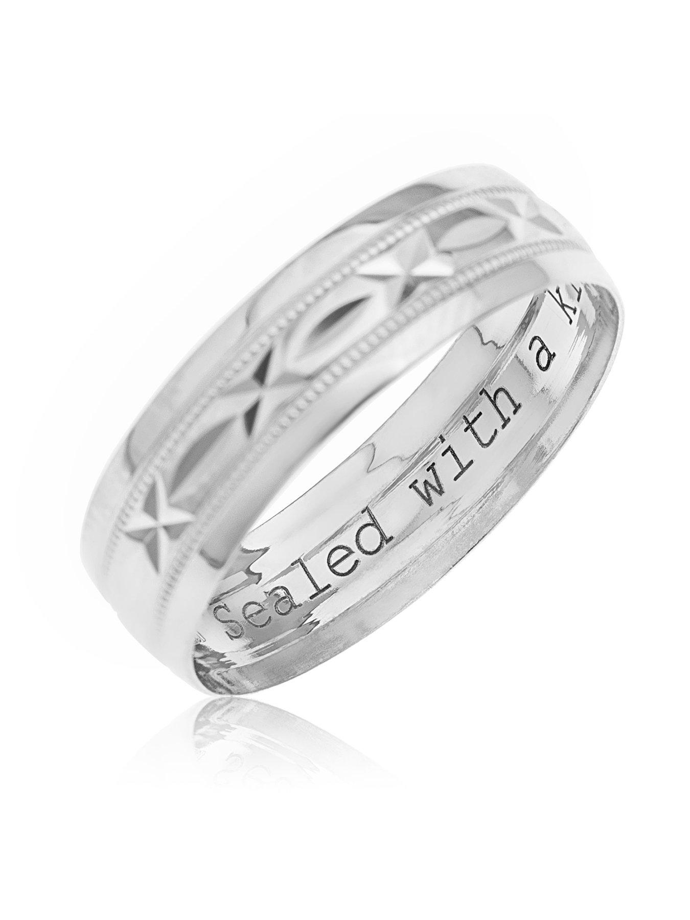 Image 4 of 4 of The Love Collection 9ct White Gold Diamond Cut 6mm Wedding Band With Message 'Sealed With A Kiss'