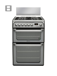 Hotpoint Ultima HUD61GS 60cm Double Oven Dual Fuel Cooker with Gas Hob - Graphite