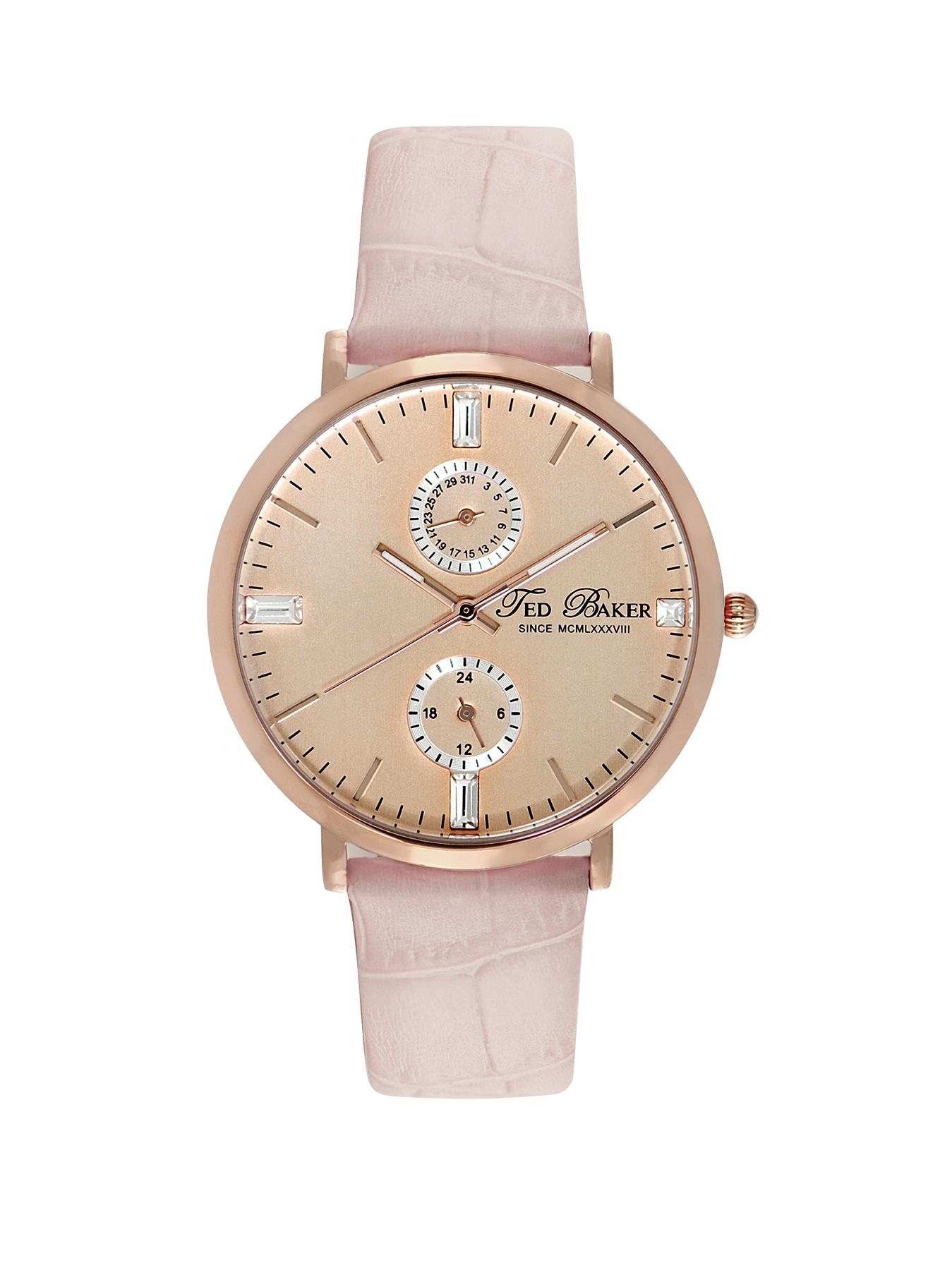 Ted Baker Rose Gold Tone Stainless Steel Leather Strap Ladies Watch ...