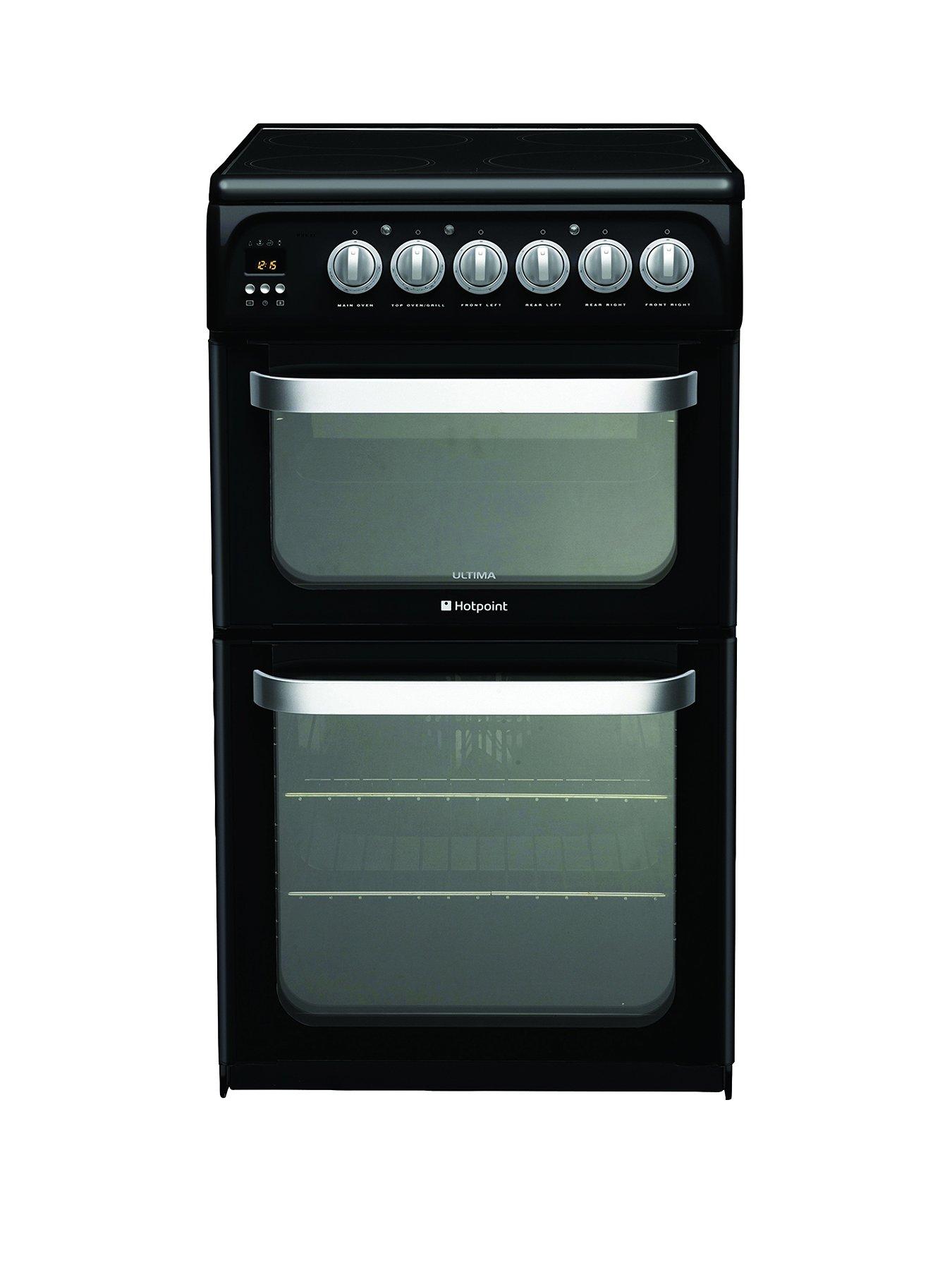 Hotpoint Ultima Hue52K 50Cm Double Oven Electric Cooker With Ceramic Hob – Black