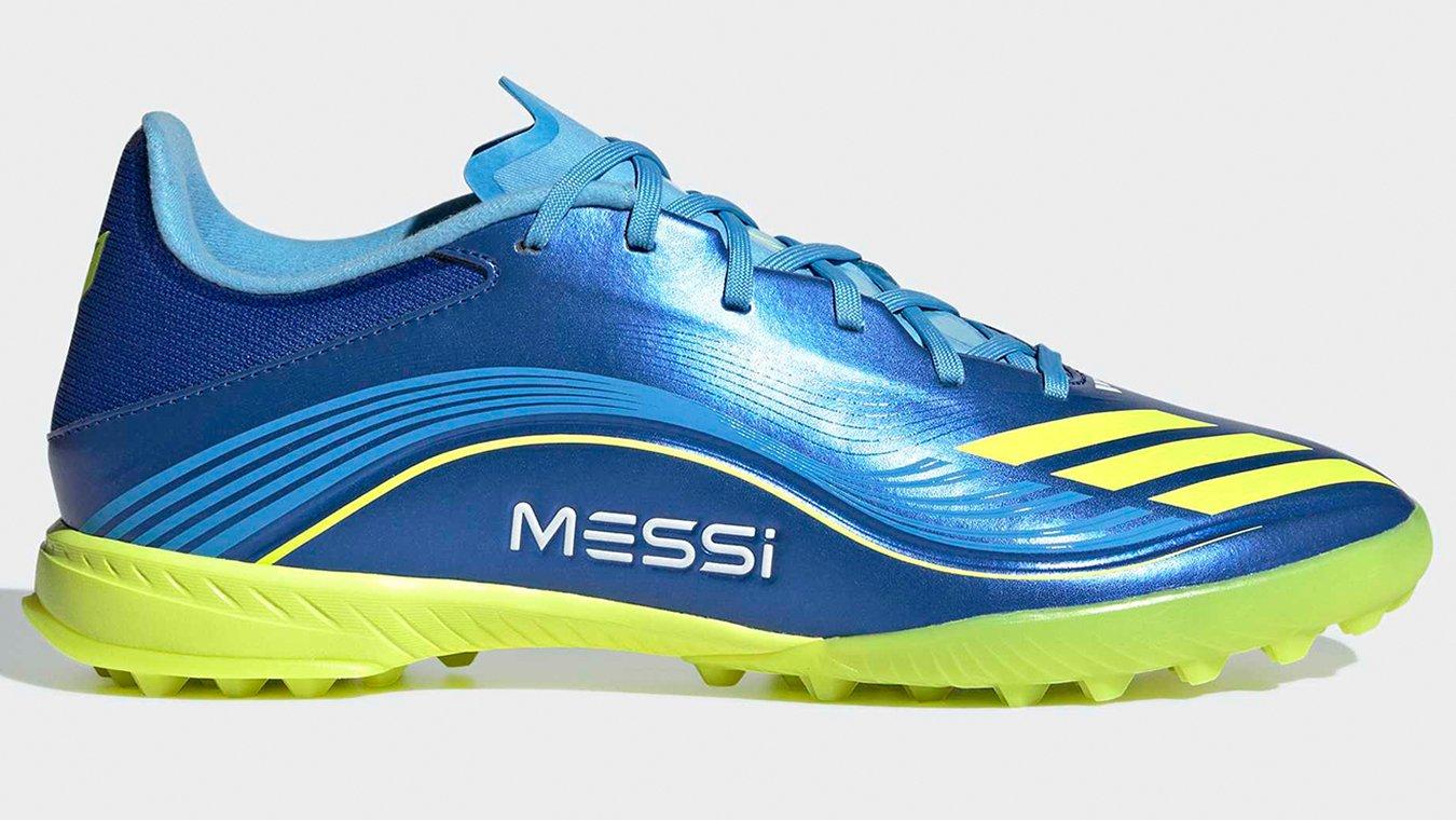 A side view of the pair of adidas F50 Messi Football Boots. Perfect for strikers.