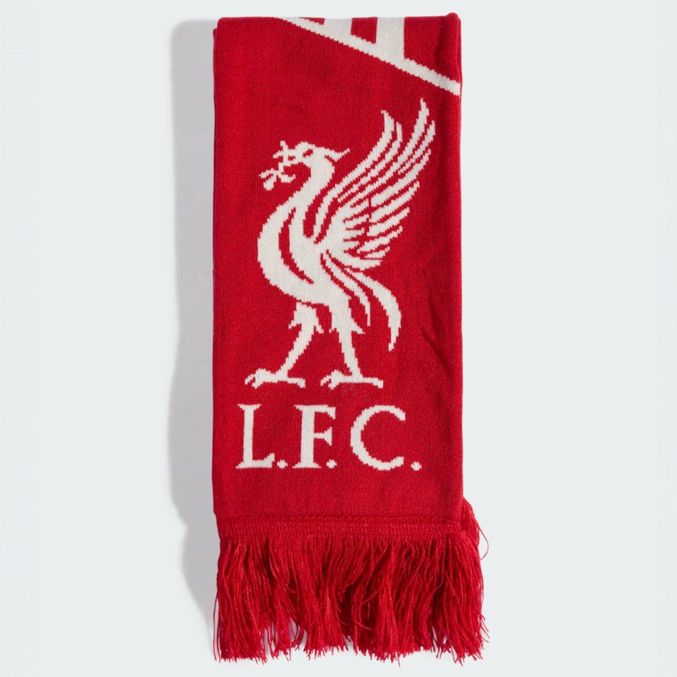 Red adidas Liverpool FC Scarf displaying the liver-bird logo