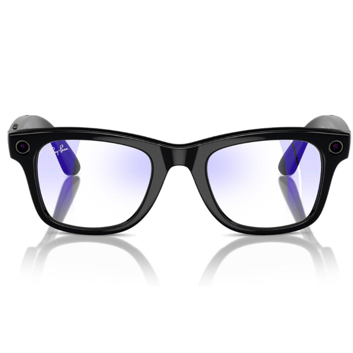 Front view of a black pair of Ray-Ban Meta Wayfarer Glasses