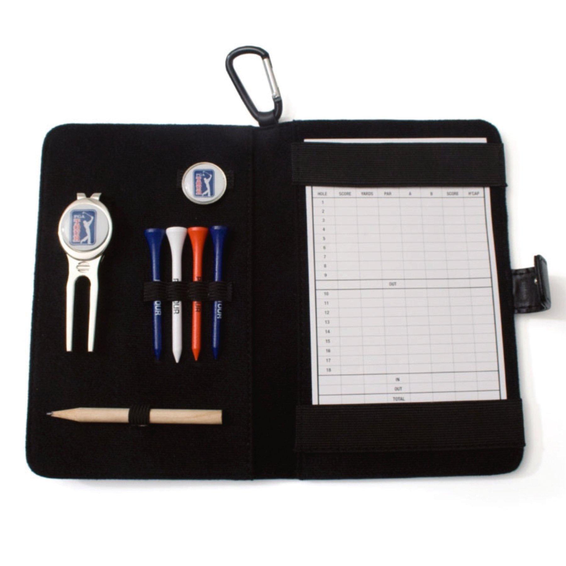 Open and unzipped real leather golf organiser 