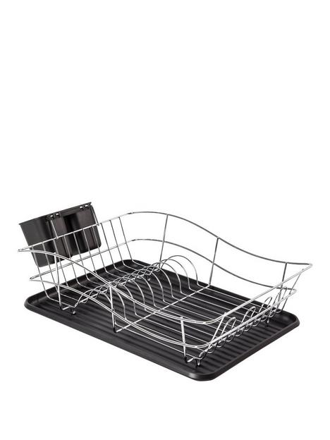 tower-essentials-chrome-dish-rack-with-plastic-tray