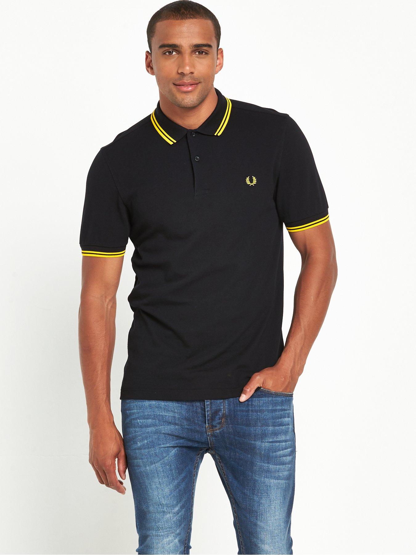 fred perry black yellow yellow twin tipped shirt