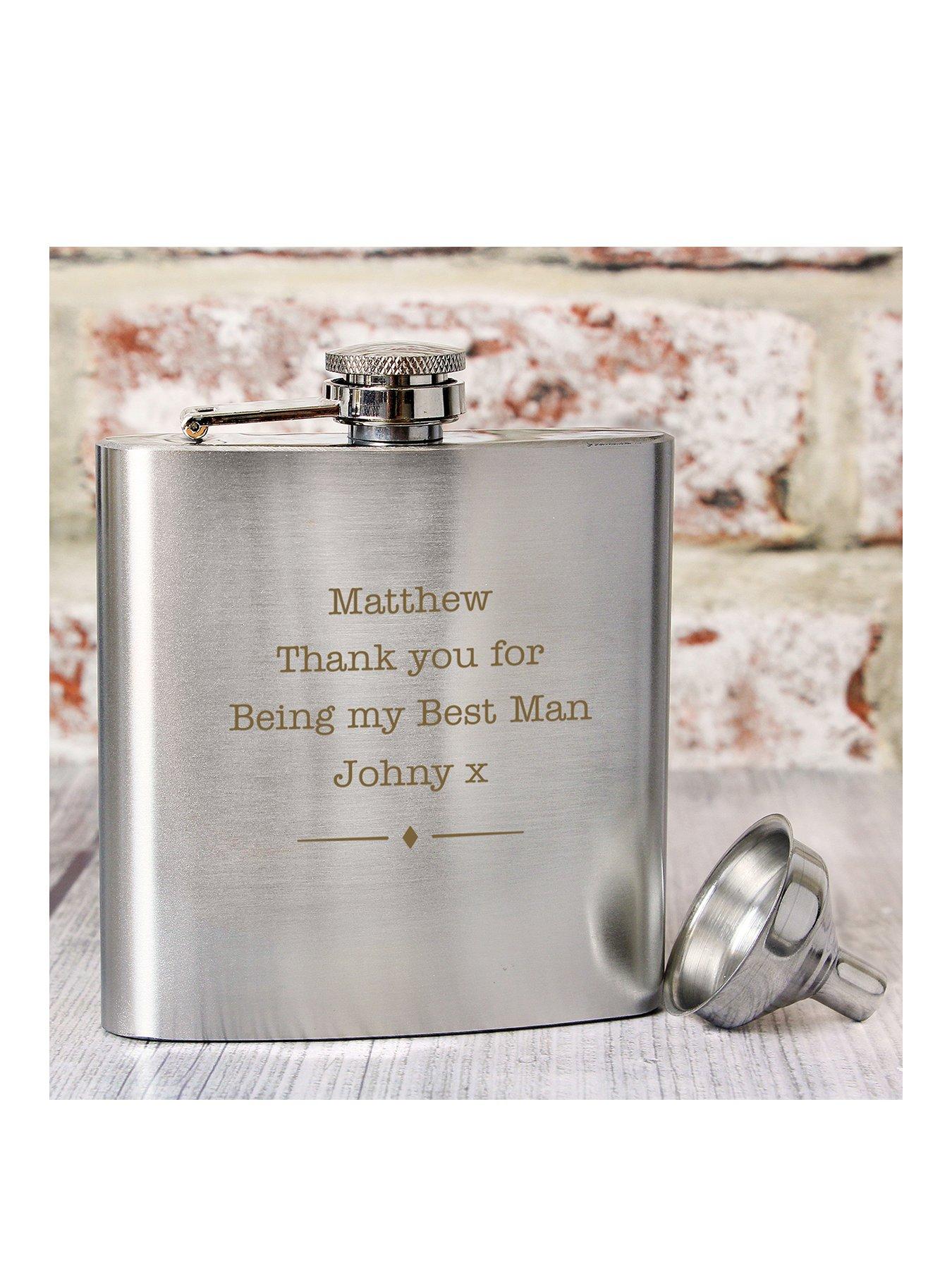Product photograph of The Personalised Memento Company Personalised Stainless Steel Hip Flask from very.co.uk