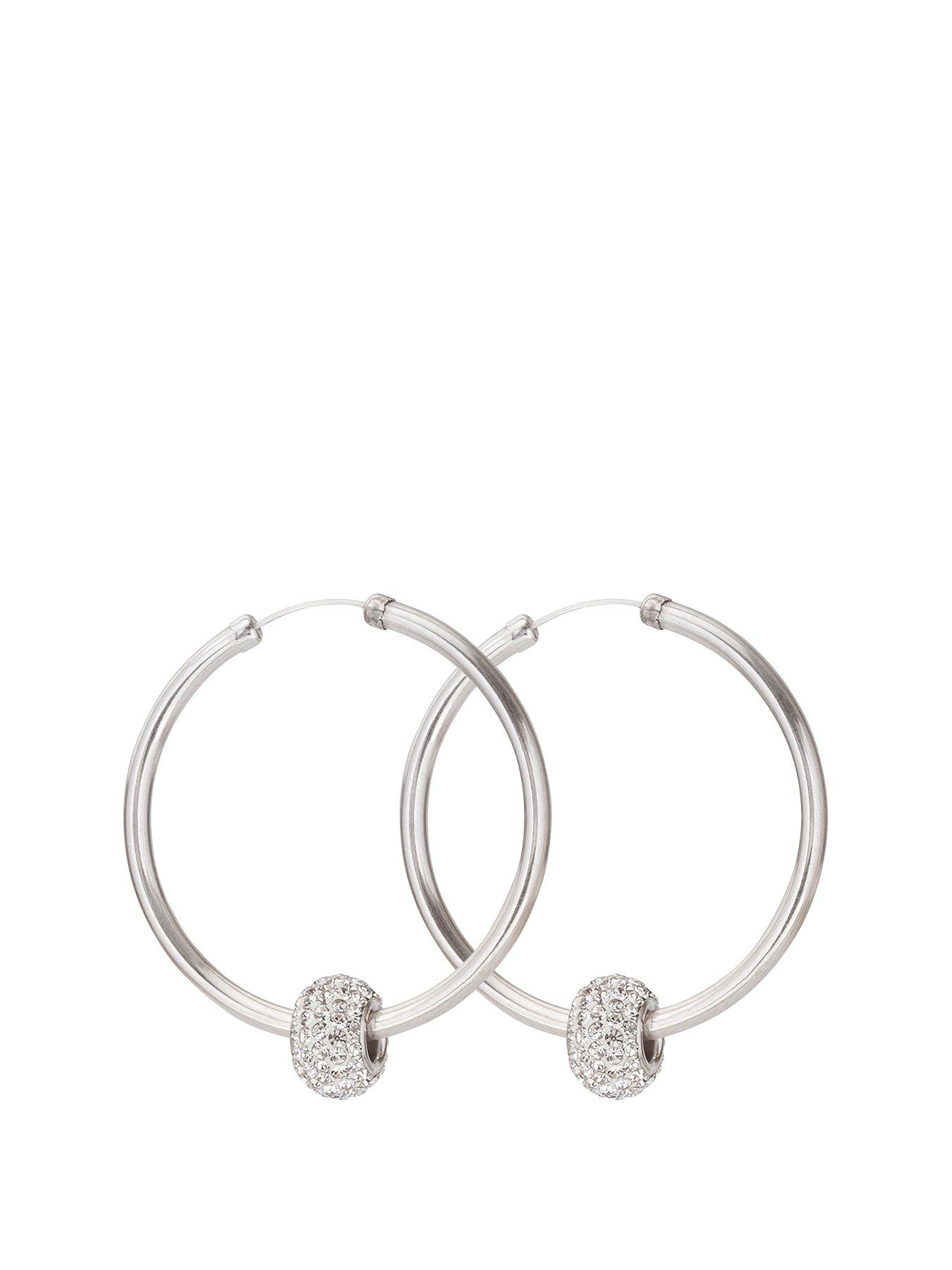 Glitter Hoop Earrings in Sterling Silver