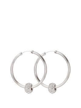 The Love Silver Collection Sterling Silver 40Mm Crystal Glitter Slider Hoops