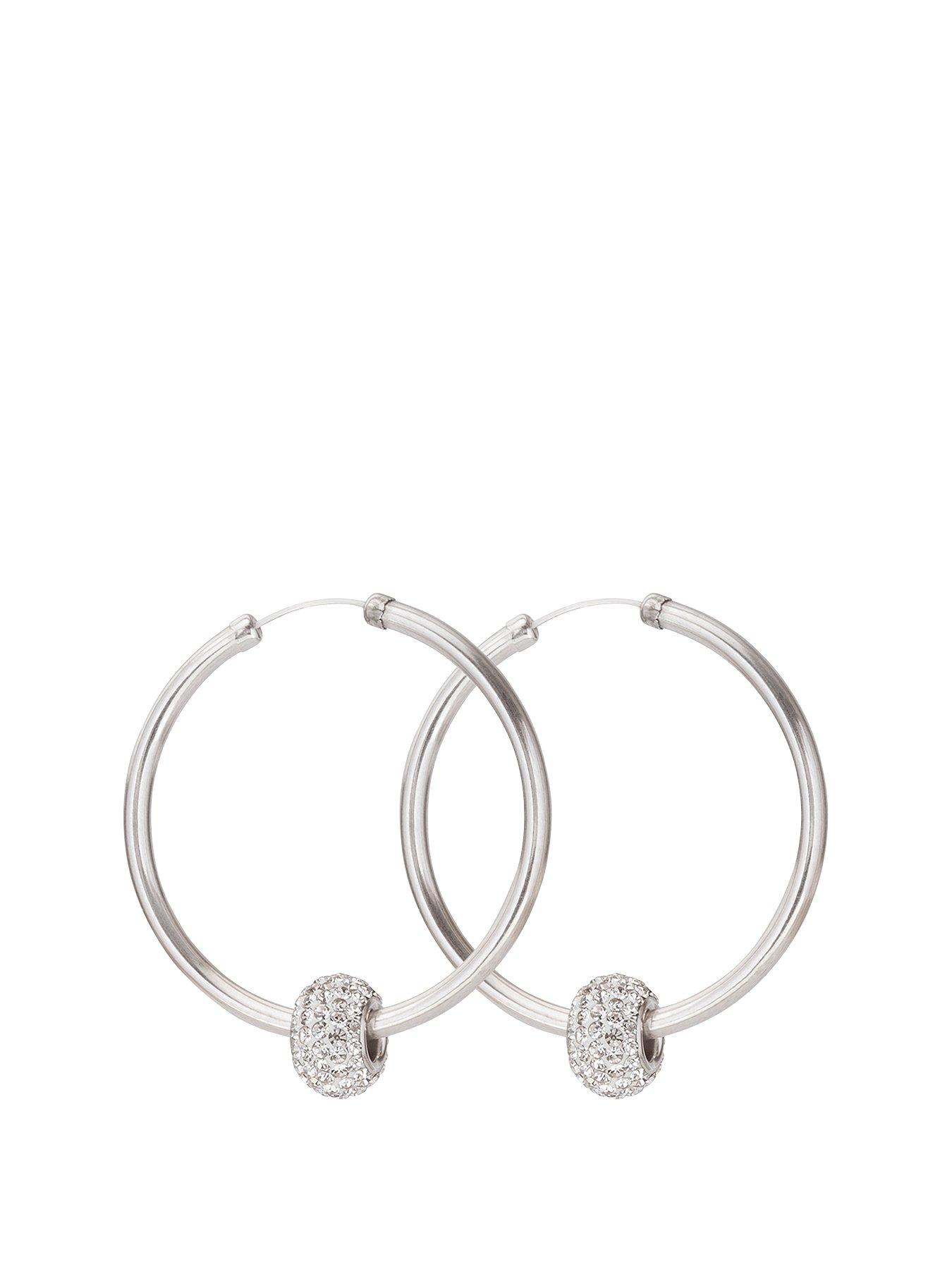 The Love Collection Sterling Silver 40mm Crystal Glitter Slider Hoops