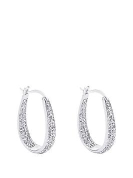 The Love Silver Collection Sterling Silver Double Crystal Set Oval Creole Earrings