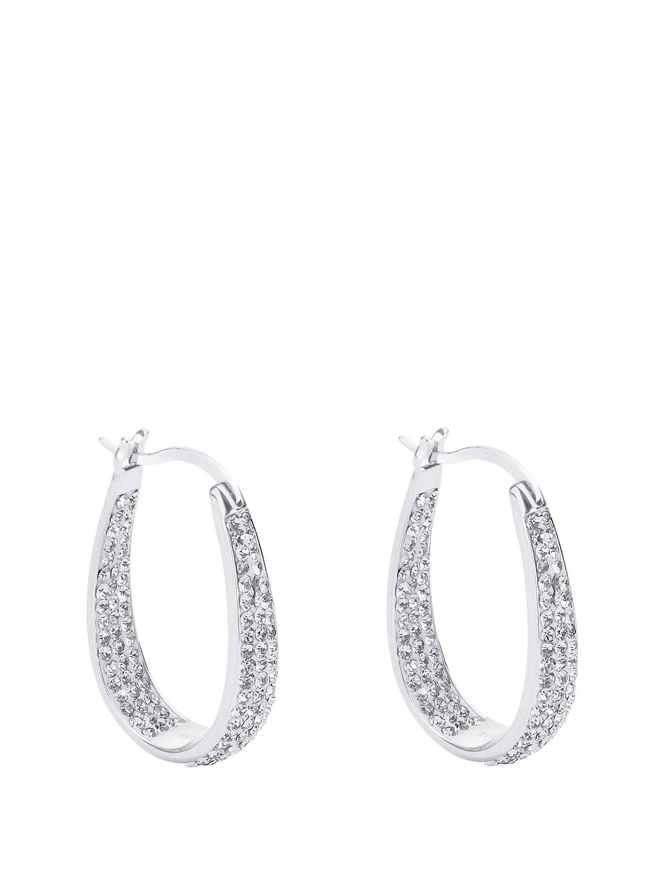 The Love Collection Sterling Silver Double Crystal Set Oval Creole Earrings