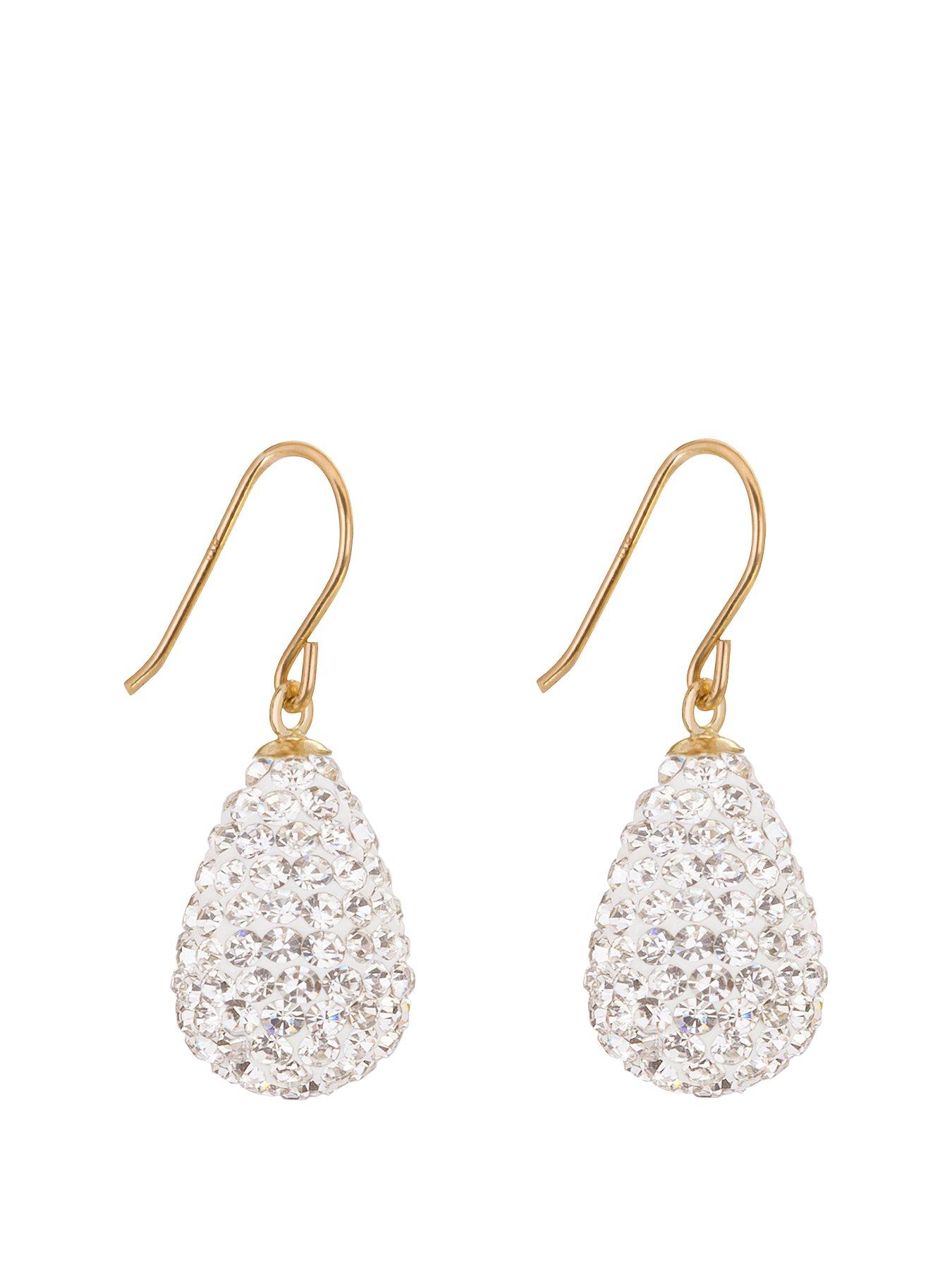 Product photograph of The Love Silver Collection 9ct Yellow Gold Crystal Teardrop Bomb Earrings from very.co.uk