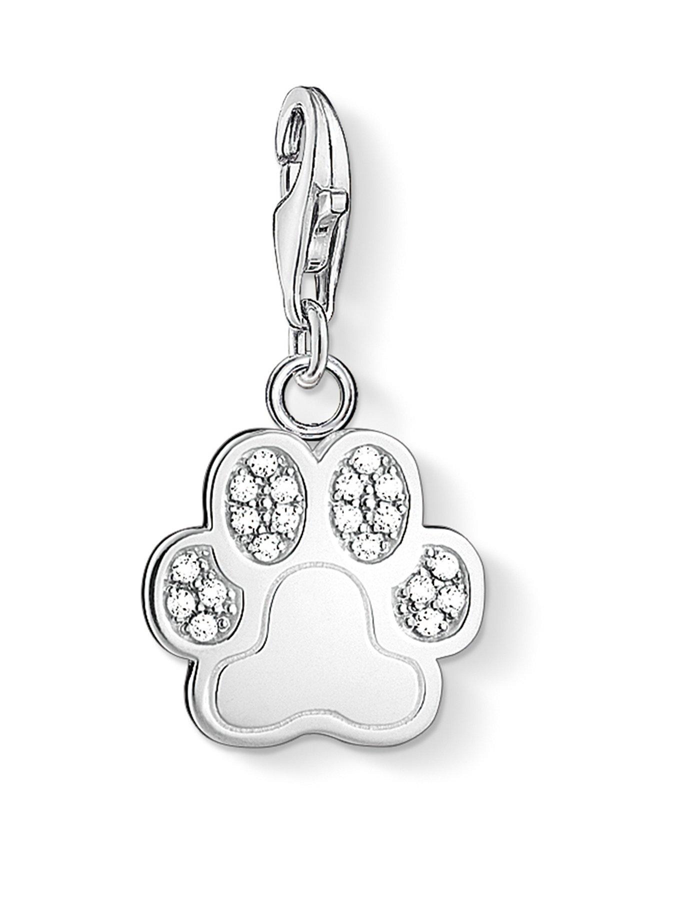 Women Sterling Silver and Cubic Zirconia Charm Club Paw Charm