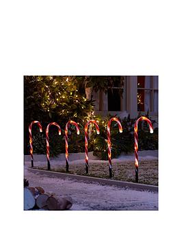 Product photograph of Candy Cane Garden Stake Light Outdoor Christmas Decorations Set Of 6 from very.co.uk