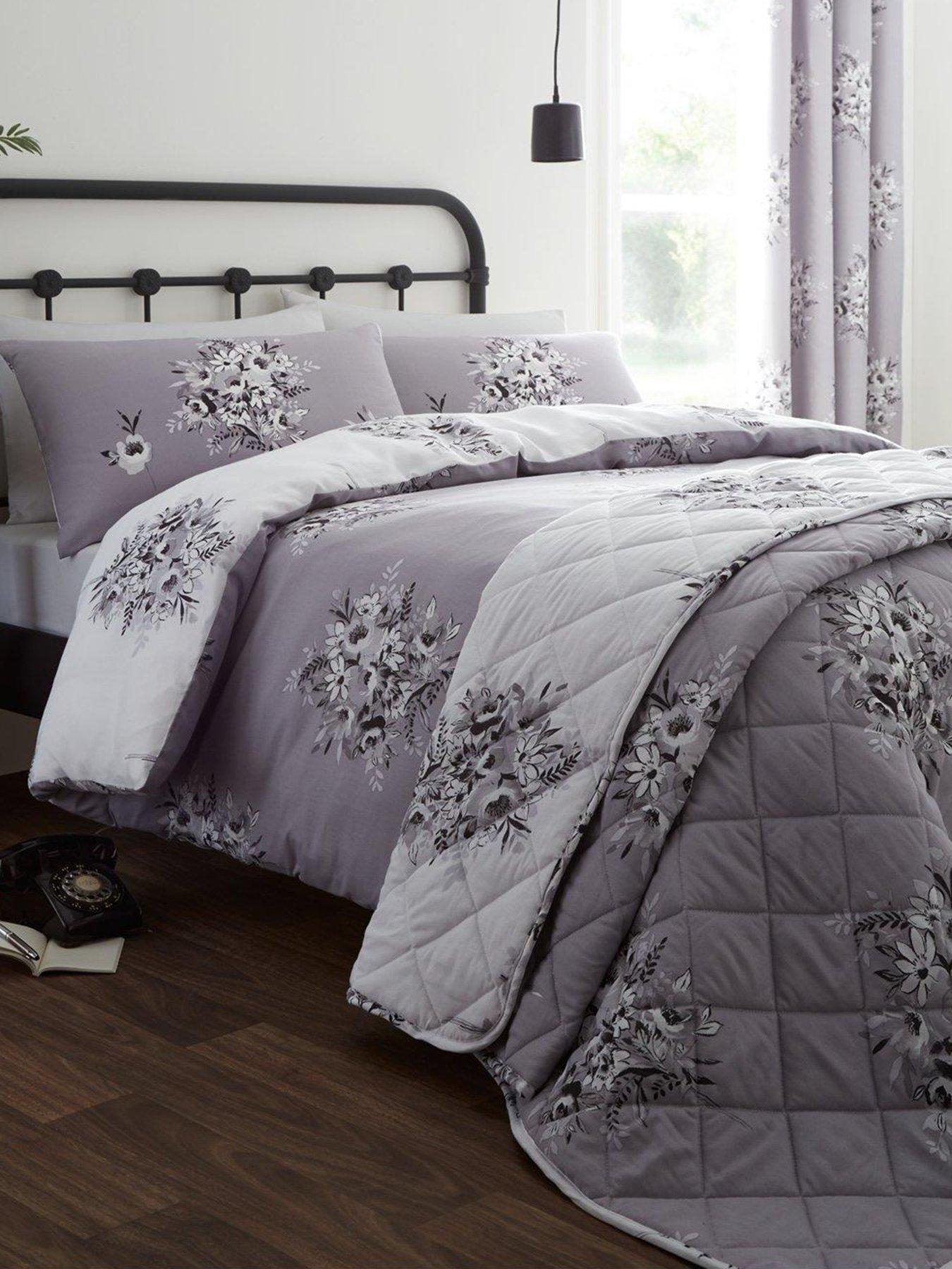 Product photograph of Catherine Lansfield Floral Bouquet Duvet Cover Set - Grey from very.co.uk