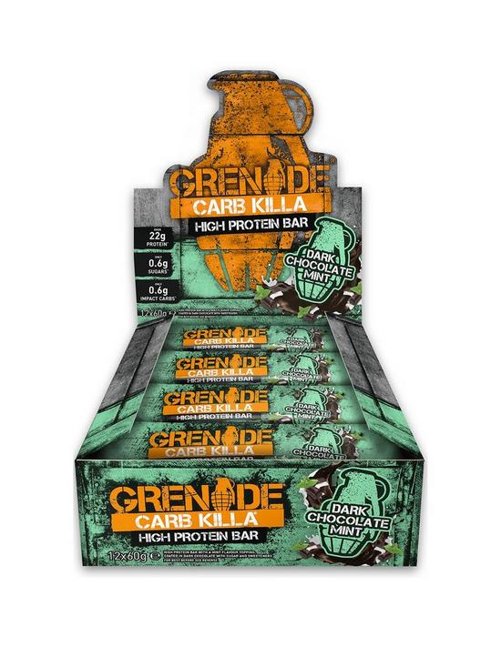front image of grenade-carb-killa-12-x-60g-bars-dark-chocolate-mint