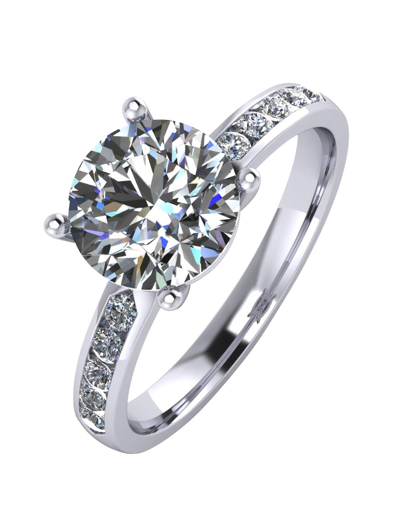 Product photograph of Moissanite Platinum 2 3 Carat Solitaire Moissanite Ring With Stone Set Shoulders from very.co.uk