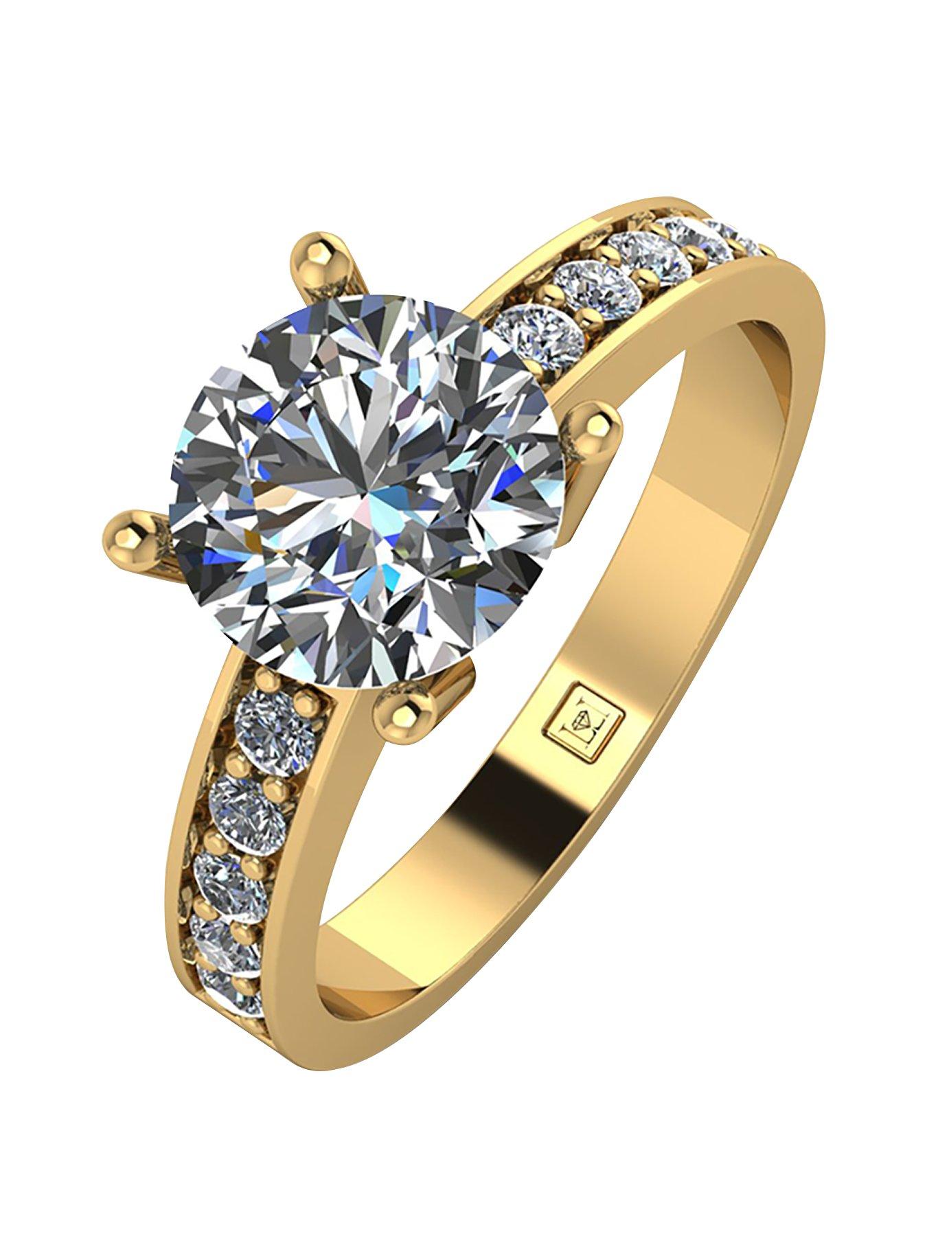 Moissanite Lady Lynsey 9ct Gold 2.25ct total Round Brilliant Moissanite Solitaire Ring With Stone Set Shoulders