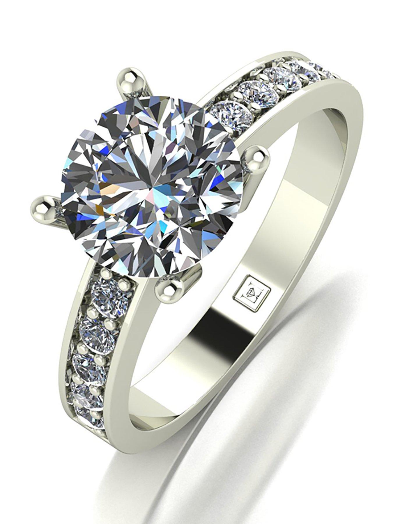 Moissanite Lady Lynsey 9ct Gold 2.25ct total Round Brilliant Moissanite Solitaire Ring With Stone Set Shoulders