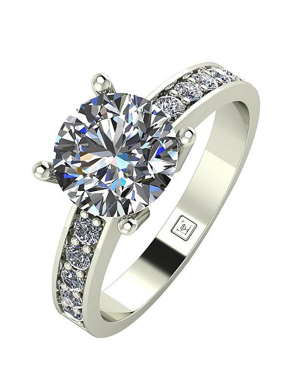 lounge kommando hende Moissanite Lady Lynsey 9ct Gold 2.25ct total Round Brilliant Moissanite Solitaire  Ring With Stone Set Shoulders | very.co.uk
